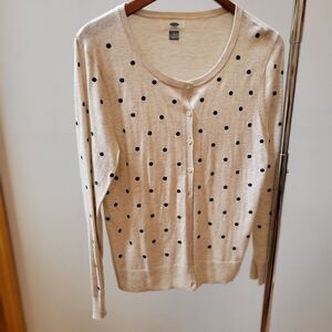 Old Navy Gray Black Swiss Dot Long Sleeved Button Down Cotton Cardigan Sz L